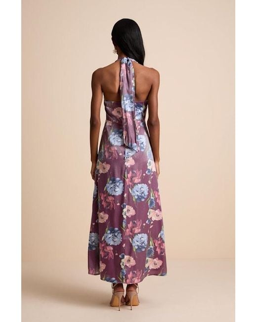 Lulus Natural Liviana Dark Floral Halter Maxi Dress