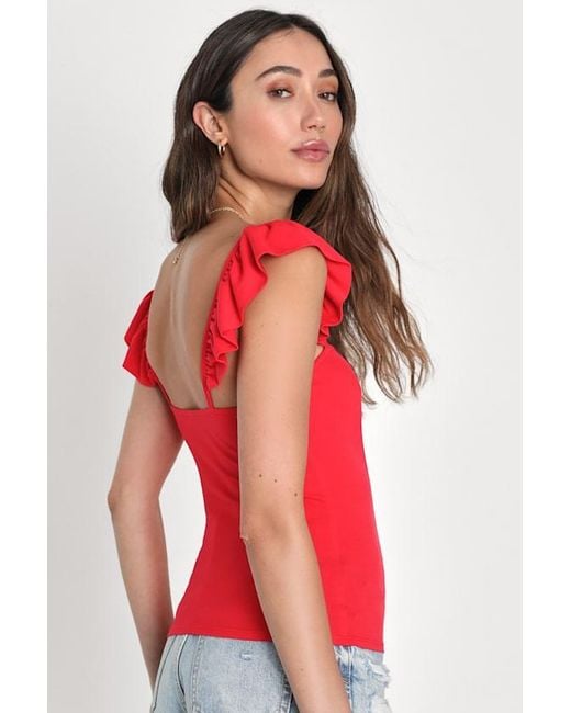 Lulus Red Sunny Mindset Ruffled Strap Tank Top