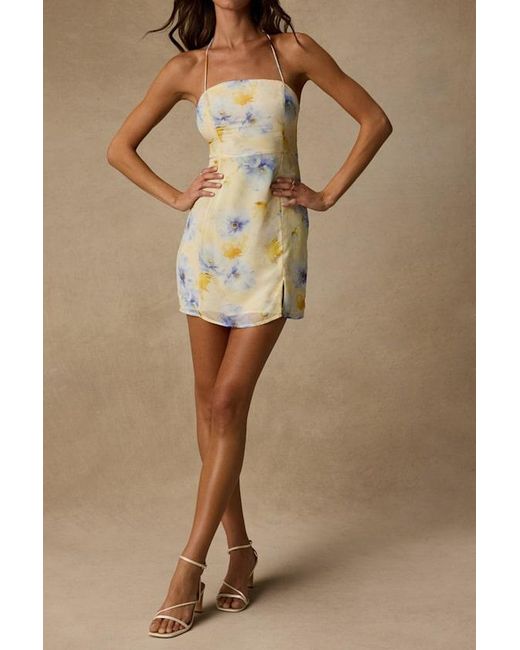 Lulus Natural Catch The Bouquet Floral Halter Lace-Up Mini Dress