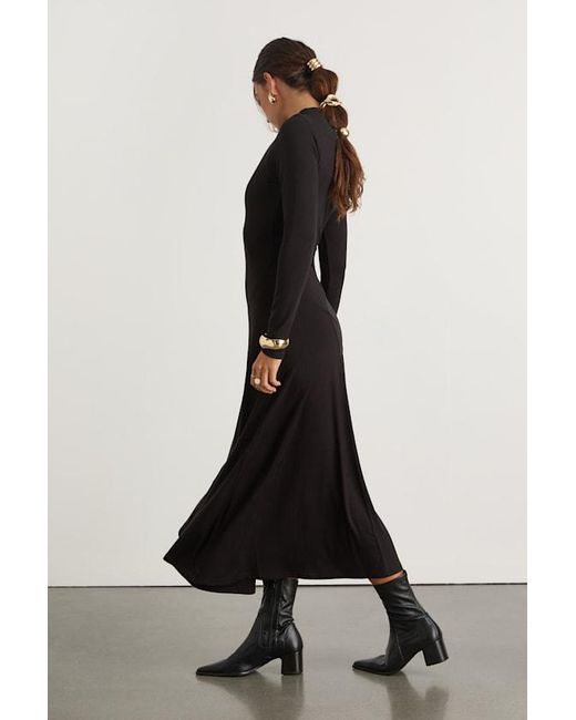 Lulus Black Corinne Jersey Knit Mock Neck Midi Dress