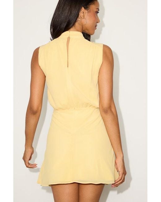 Lulus Yellow Classic Elegance Chiffon Sleeveless Mock Neck Mini Dress
