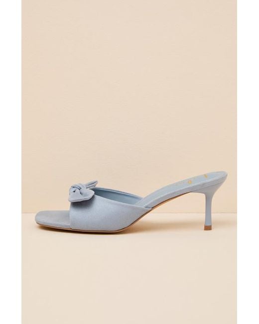 Lulus Natural Lancee Suede Bow High Heel Slide Sandals