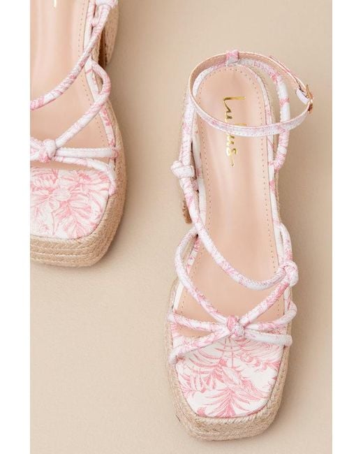Lulus Natural Thomasin Tropical Print Platform High Heel Sandals