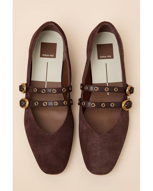 Dolce Vita Brown Ardene Mahogany Suede Leather Buckle Ballet Flats