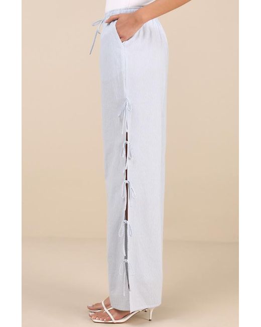 Lulus Natural Palila Striped Side-Tie Pants