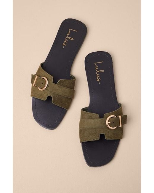 Lulus Natural Edetta Suede Buckle Slide Sandals