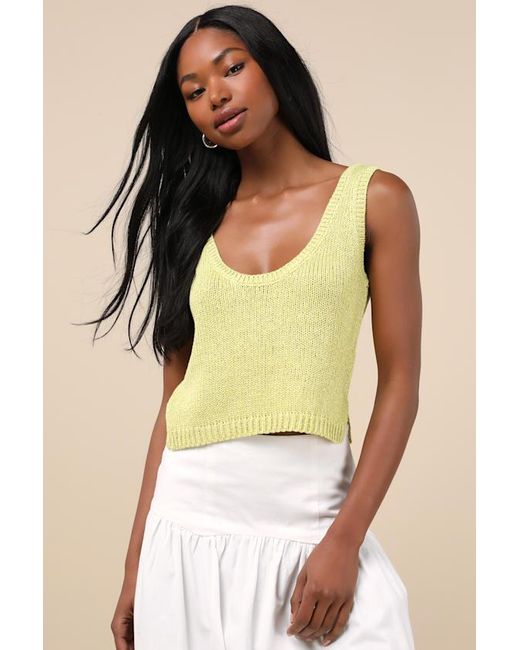 Lulus Yellow Elevated Staple Lime Lurex Cropped Sweater Tank Top