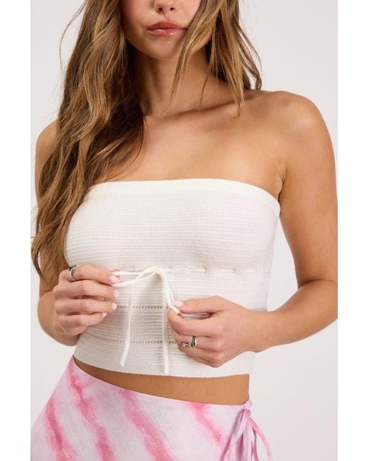 Rhythm White Maggie Knit Strapless Crop Top