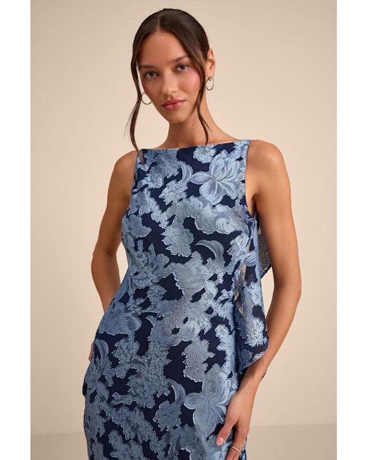 Lulus Blue Narelle Floral Burnout Ruffled Maxi Dress
