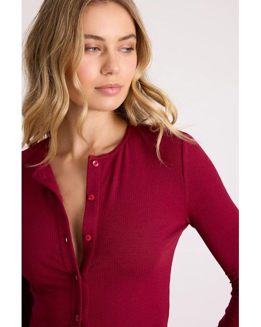Lulus Red Rimsley Ribbed Knit Button-Up Top