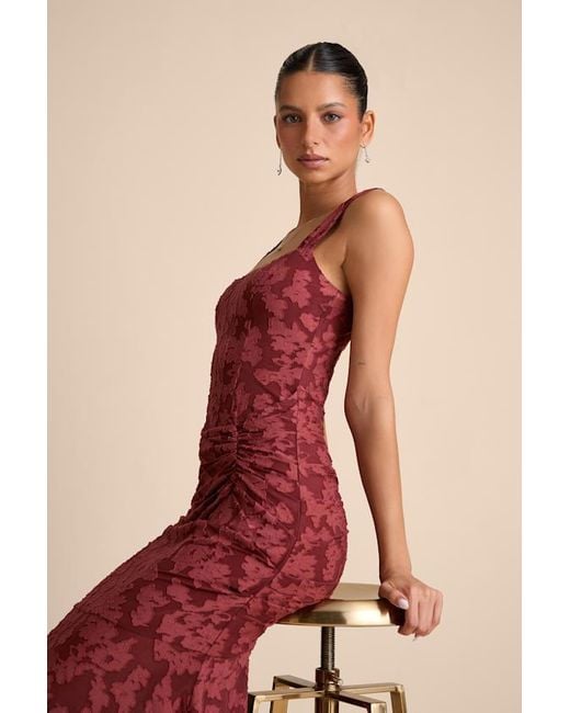 Lulus Red Celeste Floral Burnout Bustier Maxi Dress