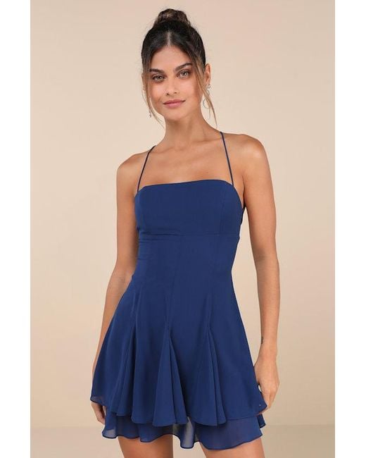 Lulus Blue Perfected Sweetness Pleated Tiered Mini Dress