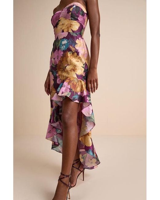 Lulus Pink Blushing Darling Plum Multi Floral Strapless High-Low Maxi Dress