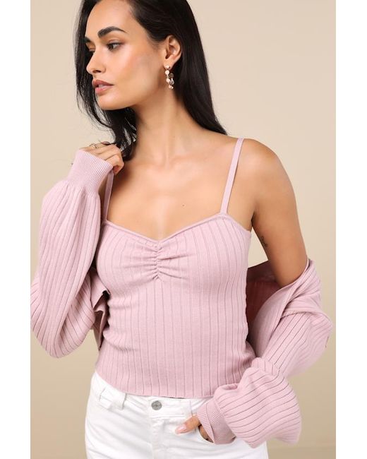 Lulus Pink Cutest Duet Knit Cami Top And Cardigan Sweater Set