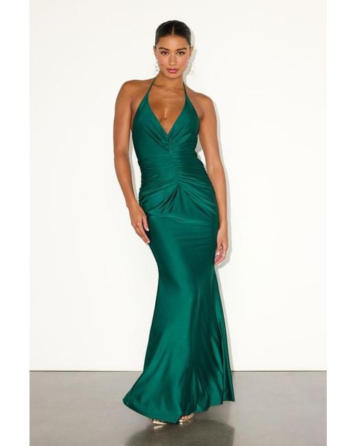 emerald green silk dress prom A Line Emerald Green Satin Long Prom Dress With High Slit,WP041 – winkbridal main image 0
