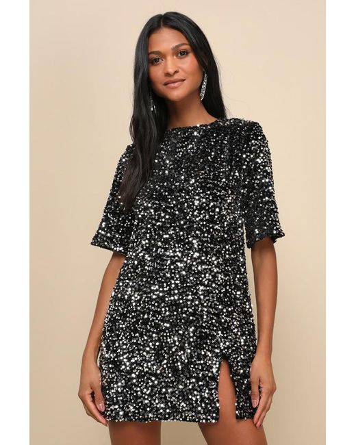 4th & Reckless Natural Marca Sequin Tie-Back Short Sleeve Shift Dress