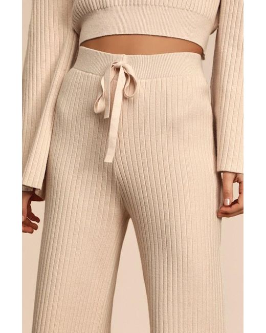 Lulus Natural Snuggly Style Cream Ribbed Knit Wide-Leg Pants