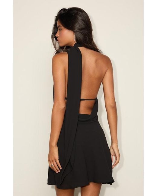 Lulus Black Isloda One-Shoulder Backless Sash Mini Dress
