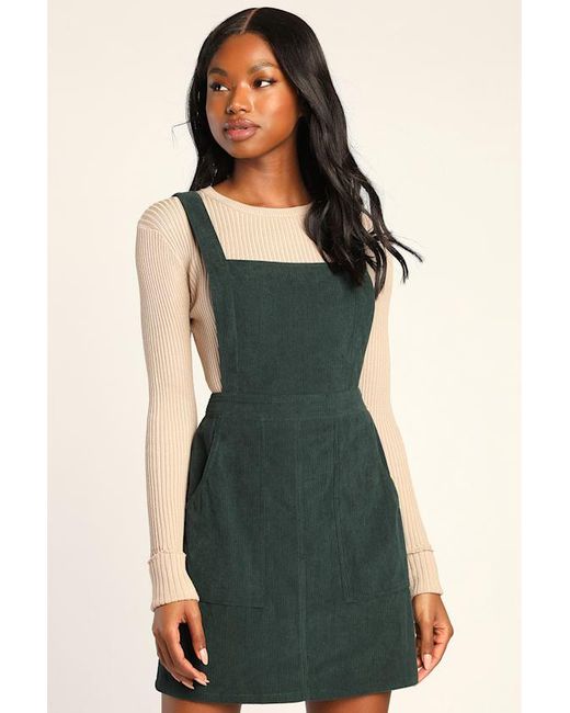 Lulus Green Embracing Autumn Corduroy Pinafore Mini Dress