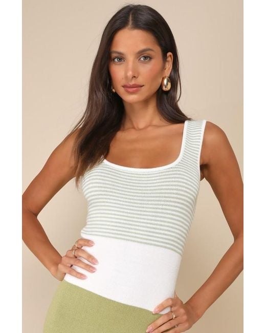 Lulus Natural Easily Gorgeous Ivory And Striped Midi Sweater Dress