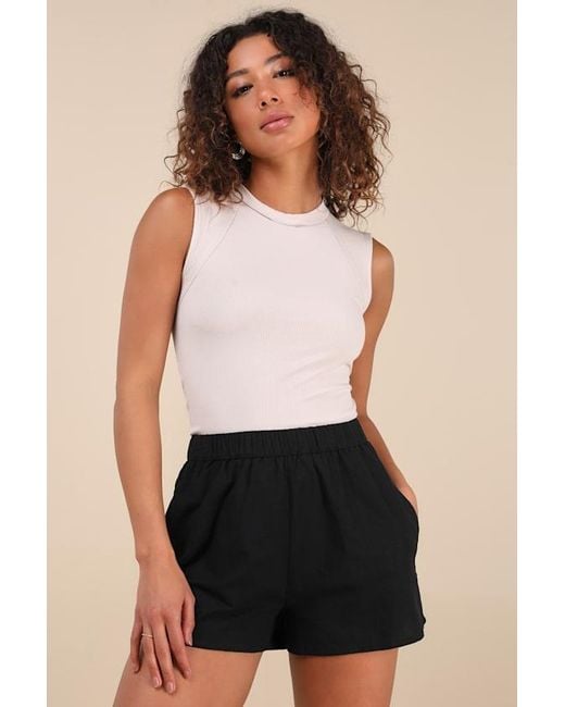 Lulus Black Ellette Ribbed Raglan Seamed Tank Top