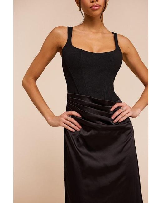 Lulus Black Irene Mixed Media Bustier Maxi Dress