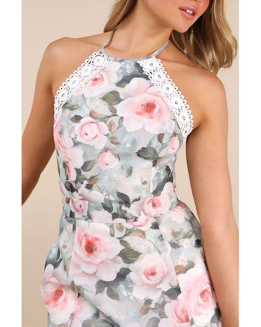 Lulus Green Elianna Sage Floral Crochet Lace Backless Mini Dress