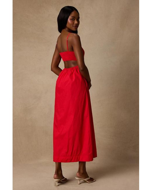 Lulus Red Laylie Poplin Lace-Up Midi Dress