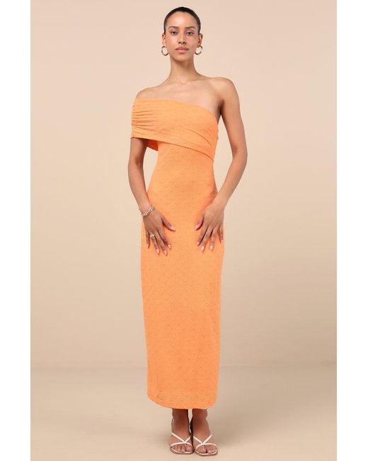 Lulus Orange Domicia Light Ribbed One-Shoulder Maxi Dress