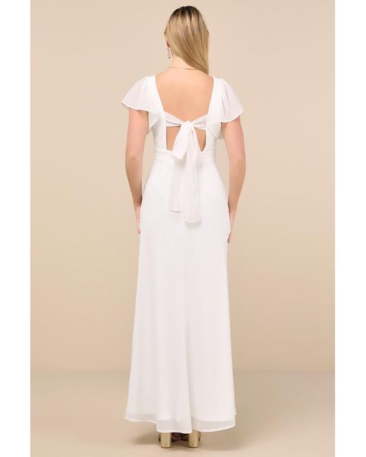 Lulus Natural Simply Delightful Tie-Back Flutter Sleeve Maxi Dress