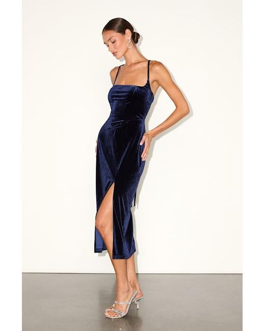 Lulus Blue Gorgeous Composure Velvet Lace-Up Sleeveless Midi Dress
