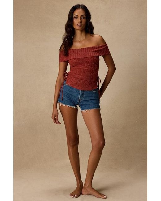 Lulus Red Saphira Ribbed Knit Off-The-Shoulder Top