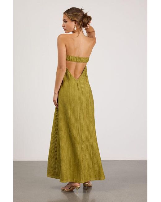 Lulus Green Radiant Season Plisse Cutout Strapless Maxi Dress