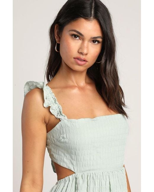 Lush Green Dreamiest Darling Mint Smocked Tie-Back Tiered Midi Dress
