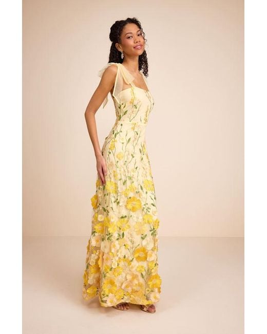 Lulus Yellow Thriving Poise 3D Floral Embroidered Tie-Strap Maxi Dress