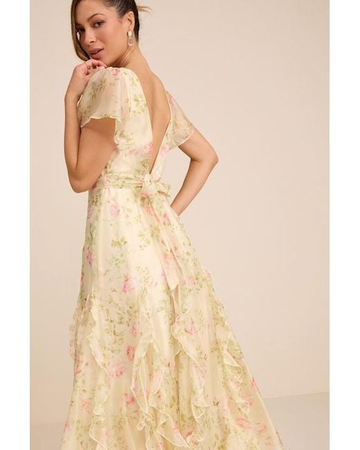 Lulus Natural Deluca Light Floral Ruffled Midi Dress