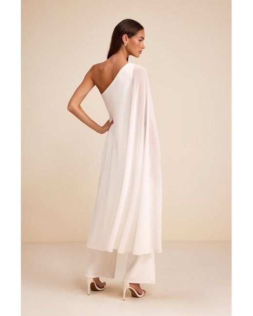 Lulus Natural Stevie One-Shoulder Cape Jumpsuit