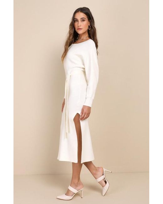 Lulus Natural Cozy Captivation Ribbed Dolman Sleeve Midi Sweater Dress