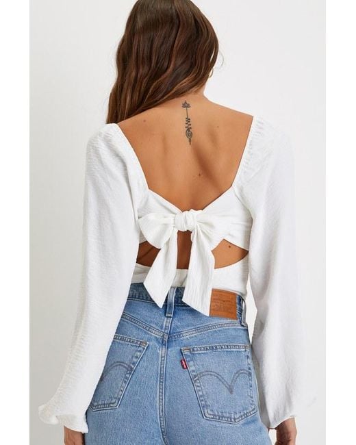 Lulus White Abundance Of Love Textured Long Sleeve Tie-Back Bodysuit