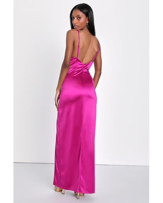 Lulus Pink Eye-Catching Beauty Satin Bustier Bodycon Maxi Dress