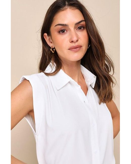 Lulus White Chic Candidate Collared Sleeveless Button-Up Top