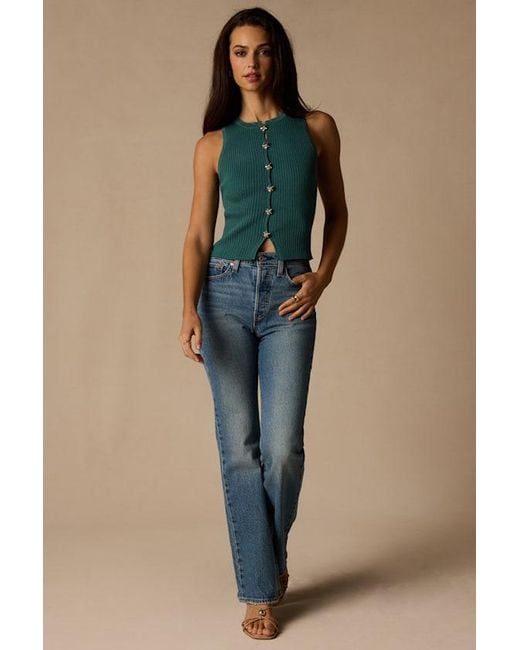 Lulus Blue Conceptually Chic Ribbed Knit Button-Front Tank Top