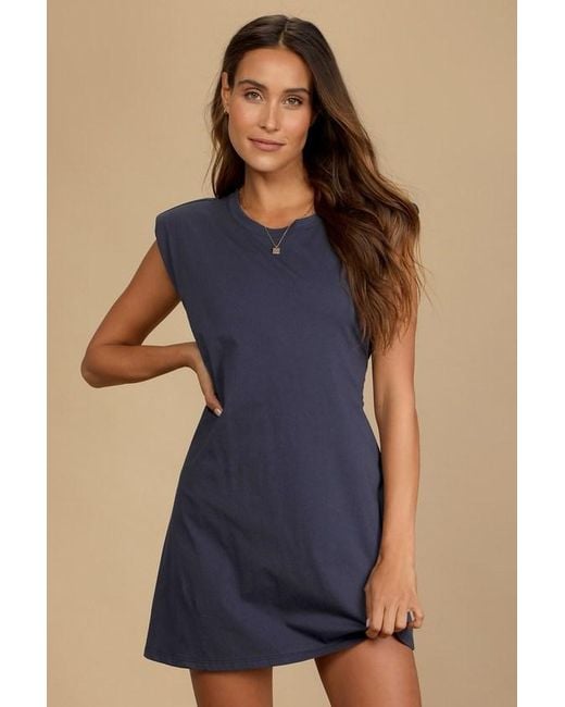 Lulus Blue Feelin' Confident Cutout Mini Shirt Dress