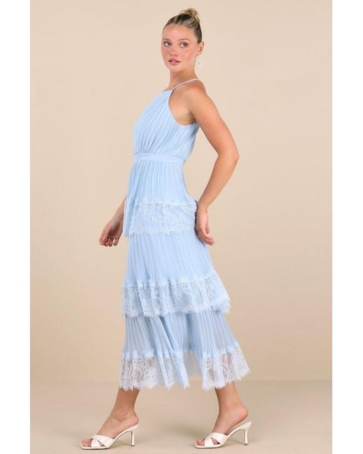 Lulus Blue Came For Cocktails Pleated Tiered Lace Maxi Dress