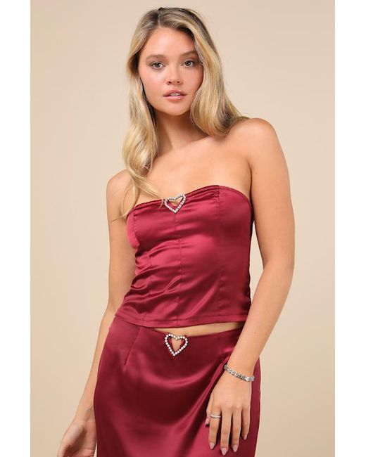 The Frolic Red Priscilla Satin Strapless Top
