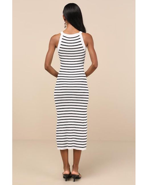 Lulus Black Tove Striped Ribbed Knit Bodycon Midi Dress