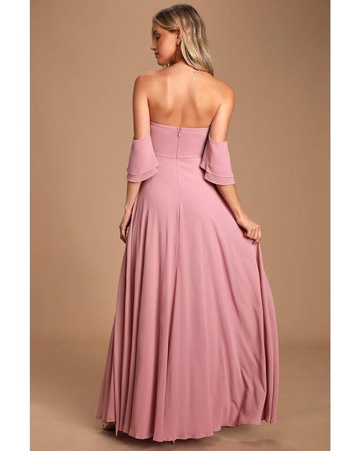 Lulus Pink Abbington Dusty Off-The-Shoulder Maxi Dress