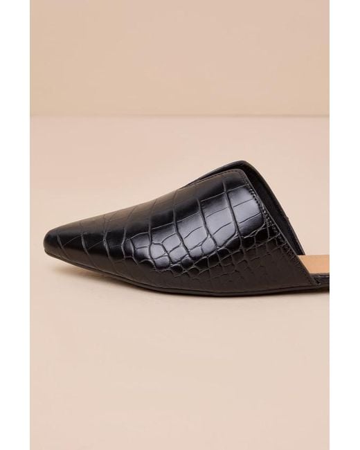 Lulus Black Jaelyn Crocodile Embossed Pointed-Toe Slides