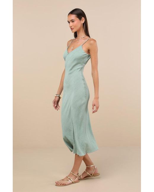 Lulus Blue Tamia Sage Textured Sleeveless Midi Slip Dress