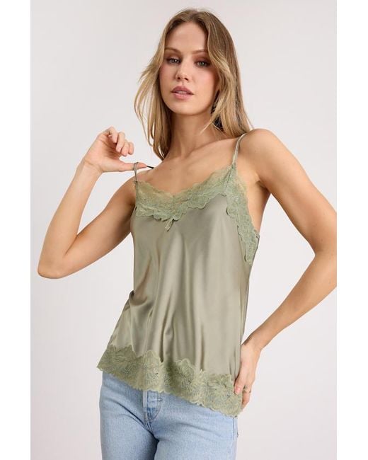 Lulus Green Cameron Sage Satin Lace Cami Top